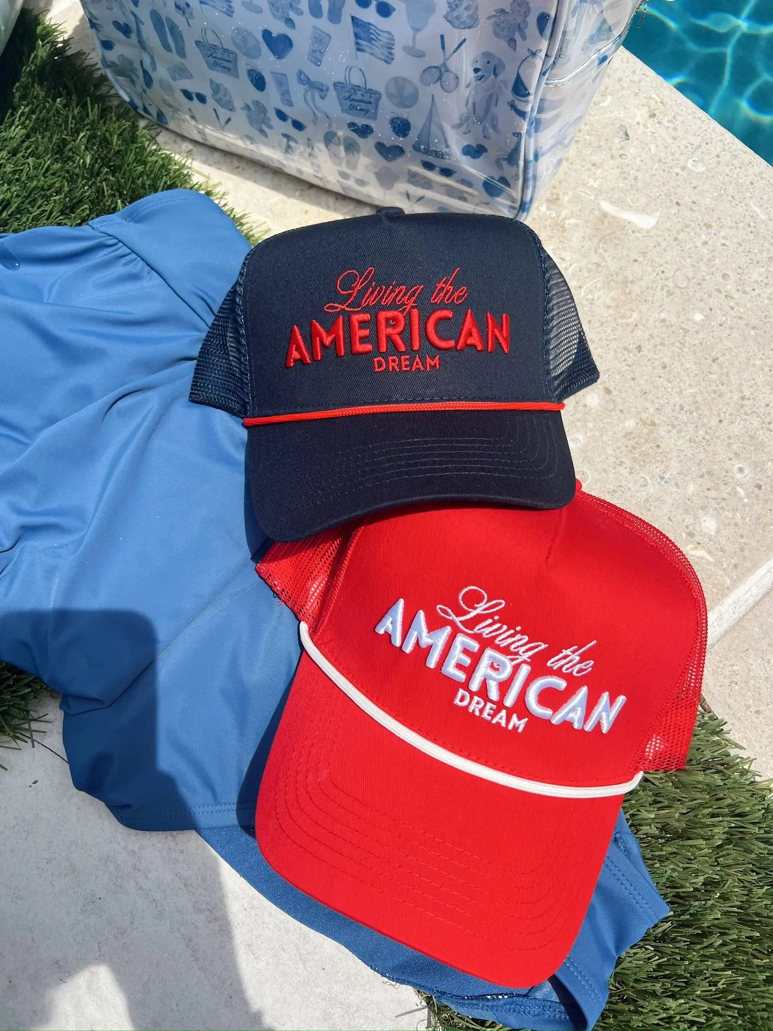 Living the American Dream - Red Vintage Trucker Hat by KenzKustomz, Southern lifestyle apparel detail photo 3