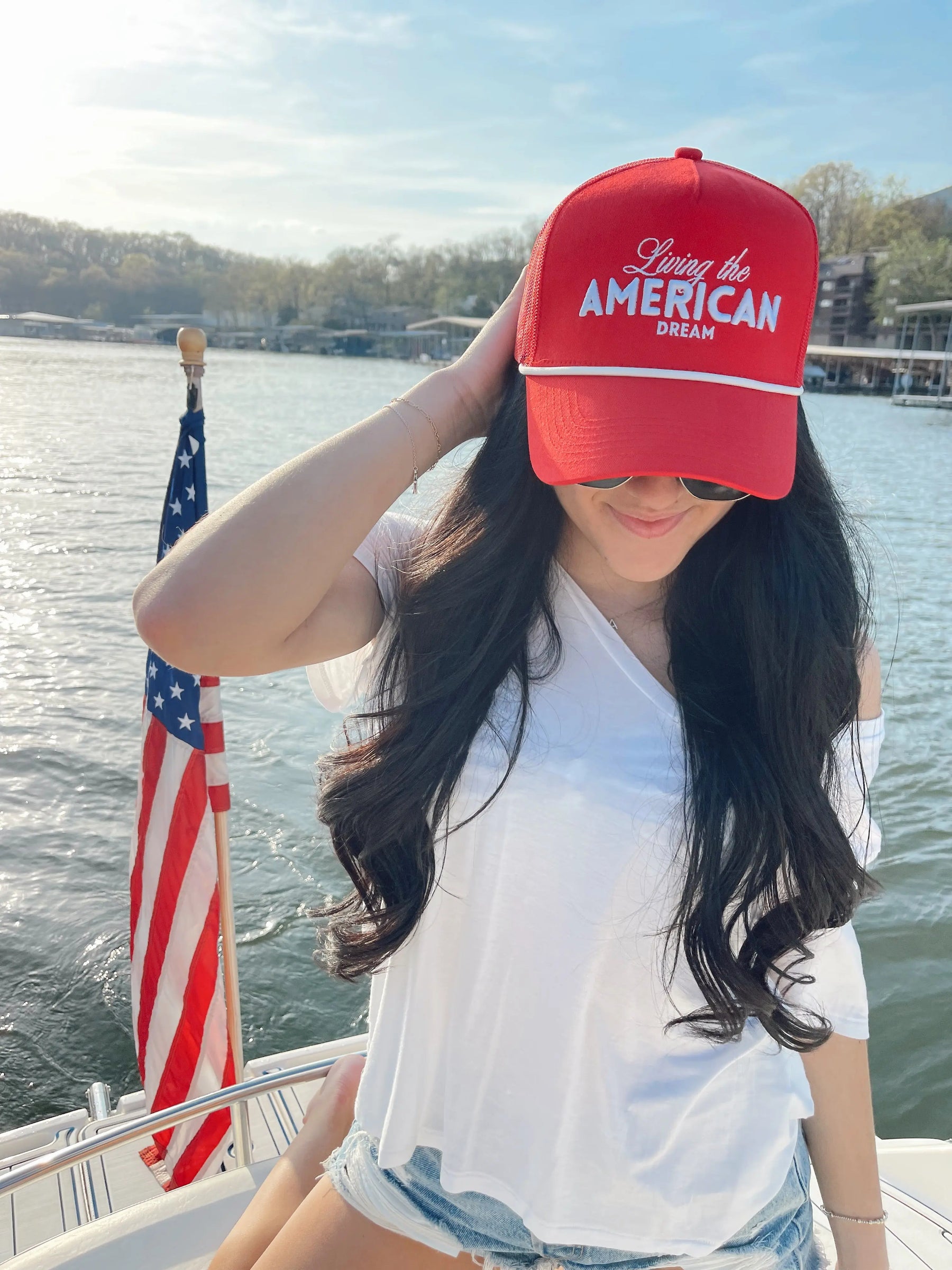 Living the American Dream - Red Vintage Trucker Hat by KenzKustomz, Southern lifestyle apparel detail photo 6