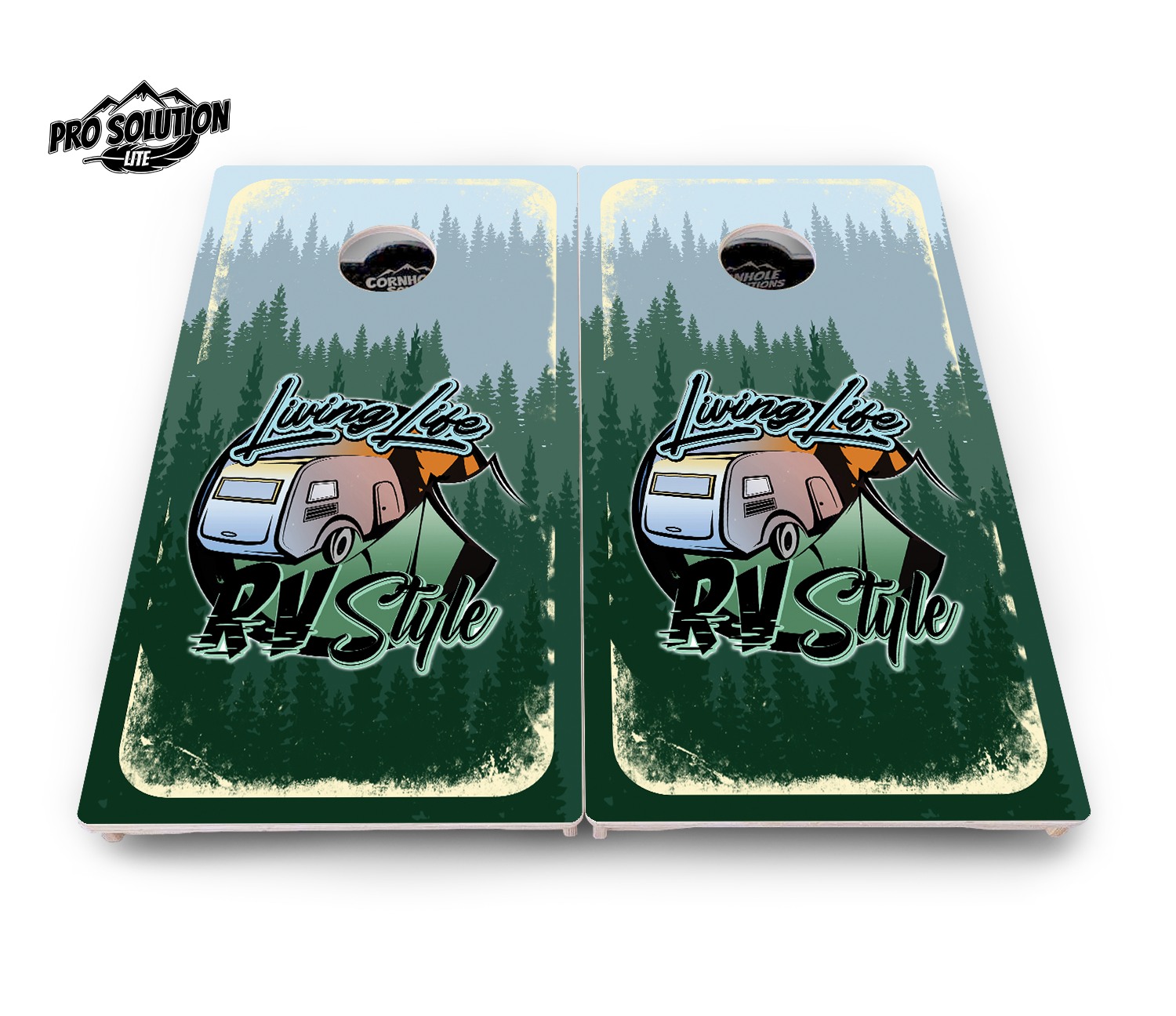 Living Life RV Style Cornhole Boards - Pro Solution Lite Series by Cornhole Solutions, custom cornhole board detail photo 2