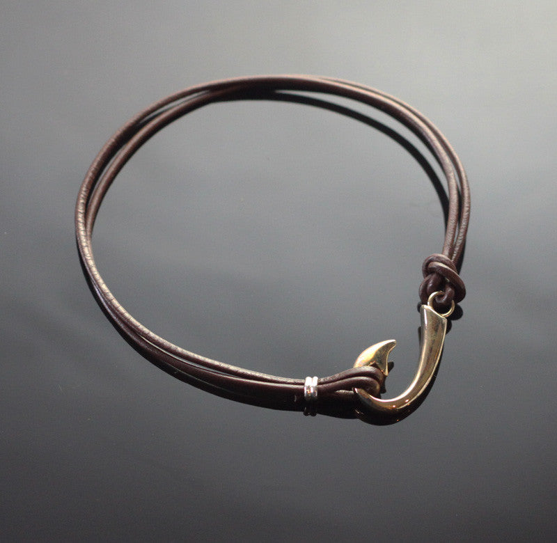 Bronze J Hook Bracelet on Double Leather by Anisa Jewelry