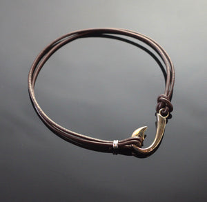 Bronze J Hook Bracelet on Double Leather by Anisa Jewelry