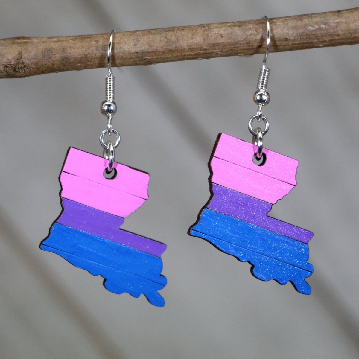 Louisiana Bisexual Pride Wooden Earrings | Bi Flag State Jewelry by Cate's Concepts, LLC