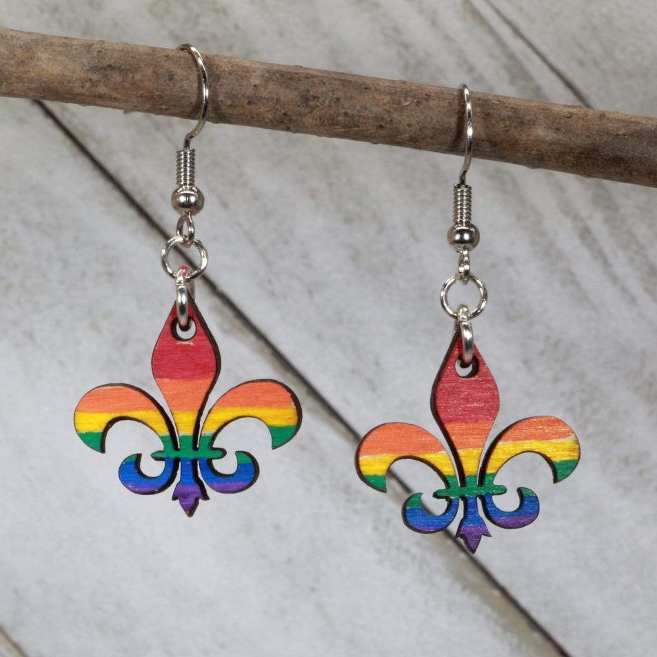 Louisiana Fleur-de-lis Pride Wooden Dangle Earrings | LGBTQ Jewelry by Cate's Concepts, LLC