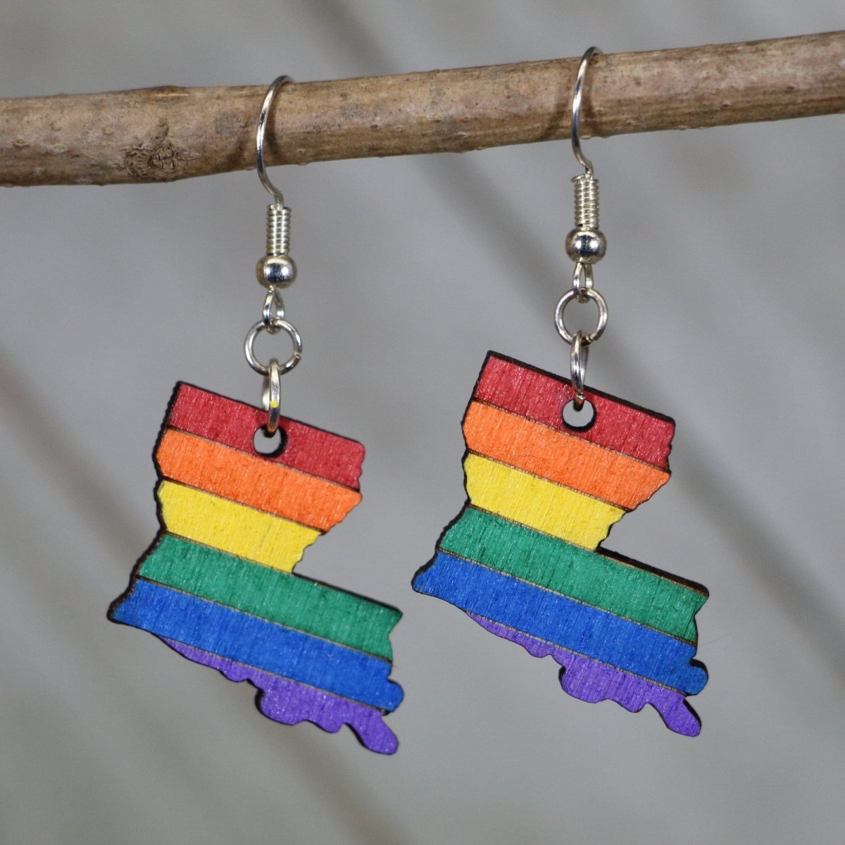 Louisiana Pride Wooden Dangle Earrings | LGBTQ State Jewelry by Cate's Concepts, LLC