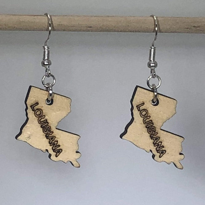 Louisiana State Wooden Dangle Earrings | State Pride Jewelry by Cate's Concepts, LLC