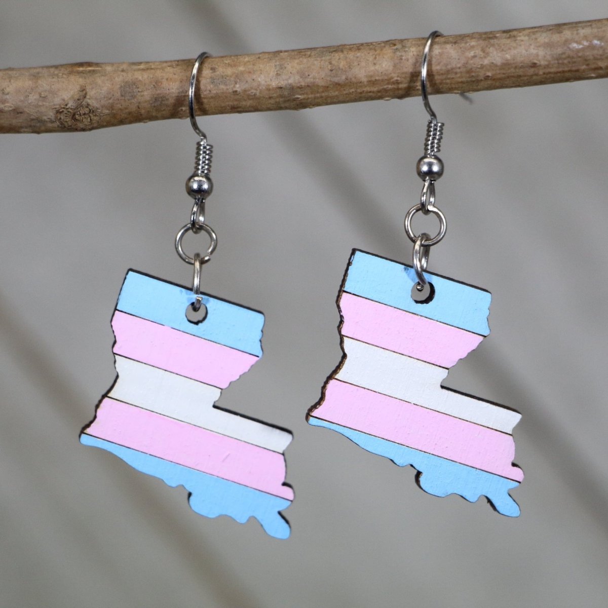Louisiana Trans Pride Wooden Earrings | Trans Flag State Jewelry by Cate's Concepts, LLC