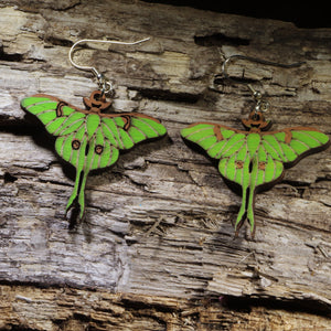 Luna Moth Wooden Dangle Earrings | Nature Insect Jewelry