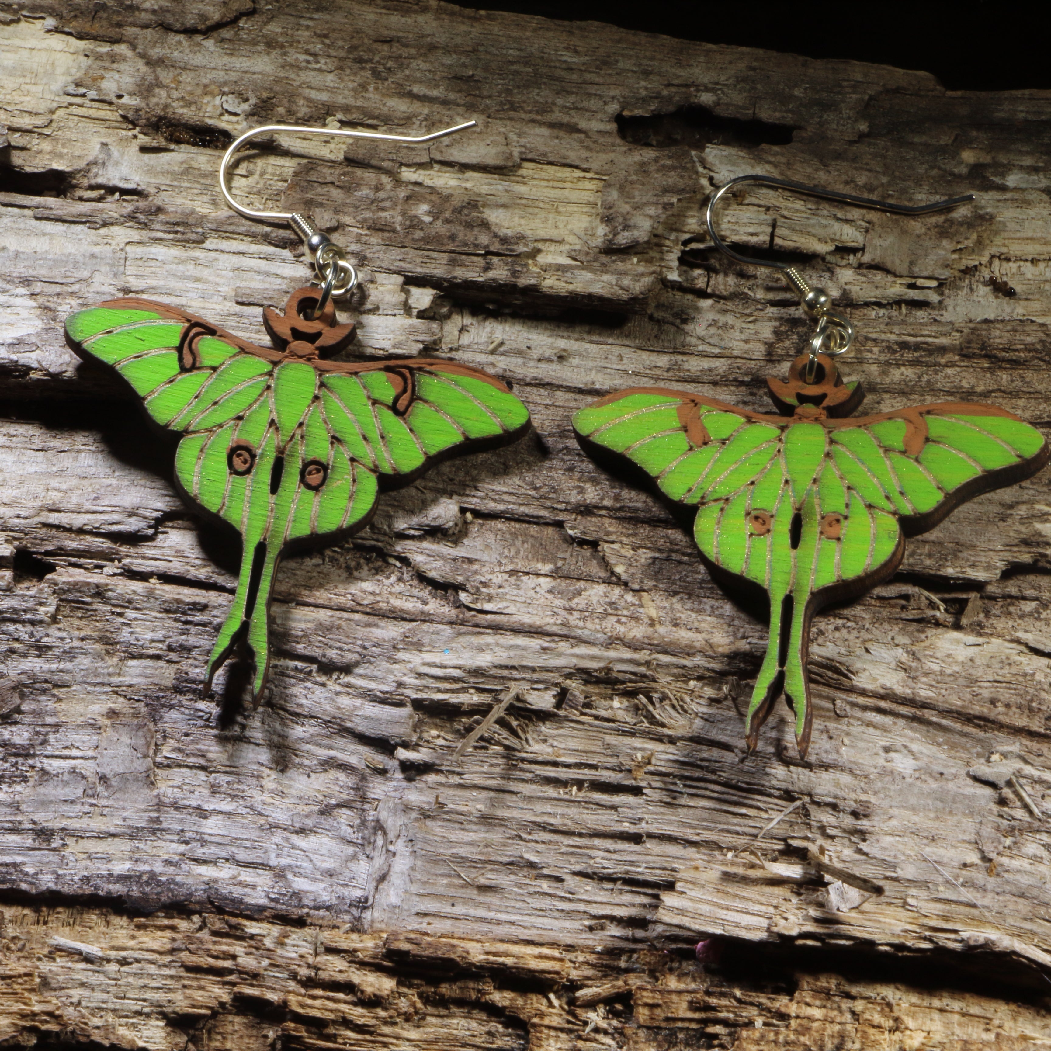 Luna Moth Wooden Dangle Earrings | Nature Insect Jewelry by Cate's Concepts, LLC