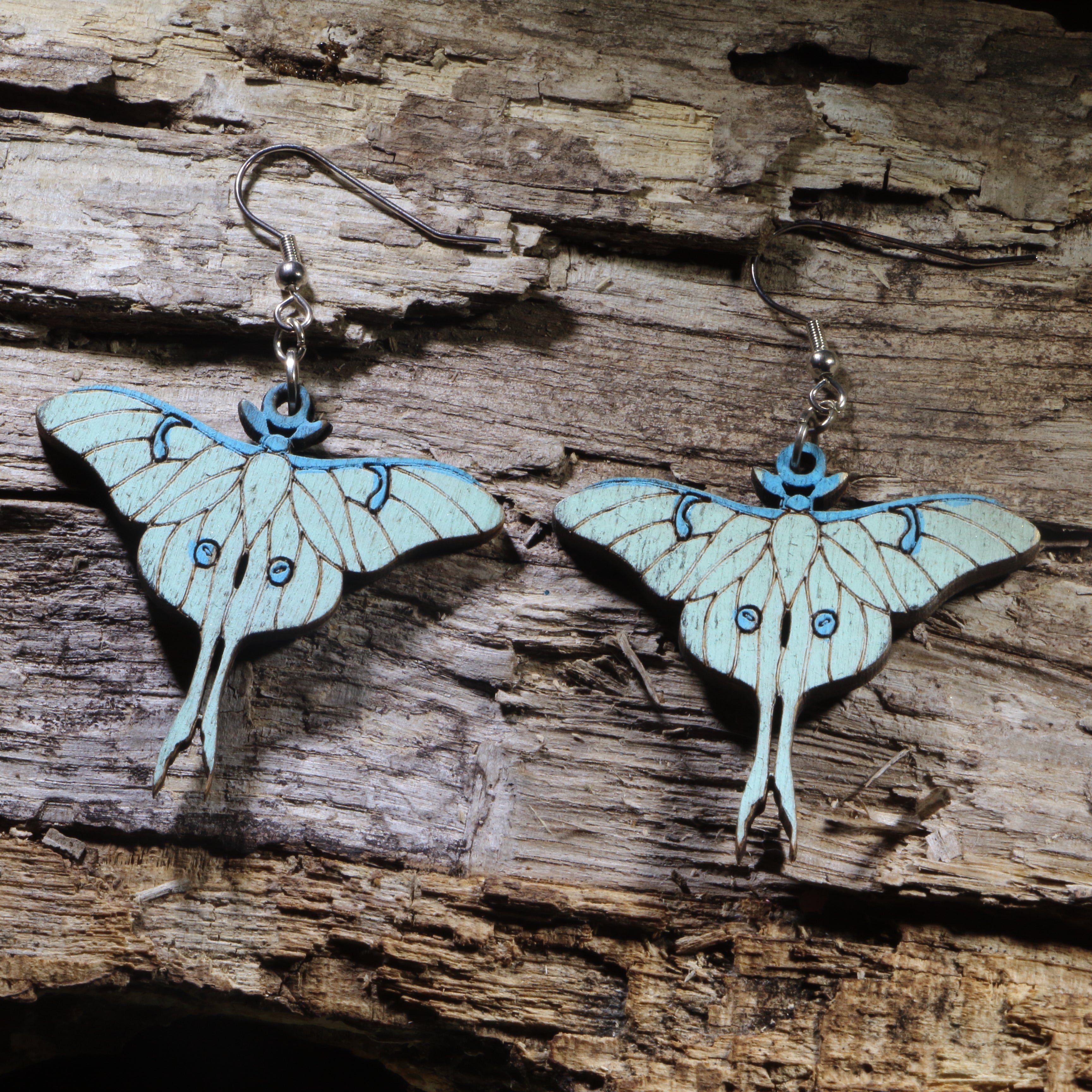 Luna Moth Wooden Dangle Earrings | Moth Nature Jewelry by Cate's Concepts, LLC