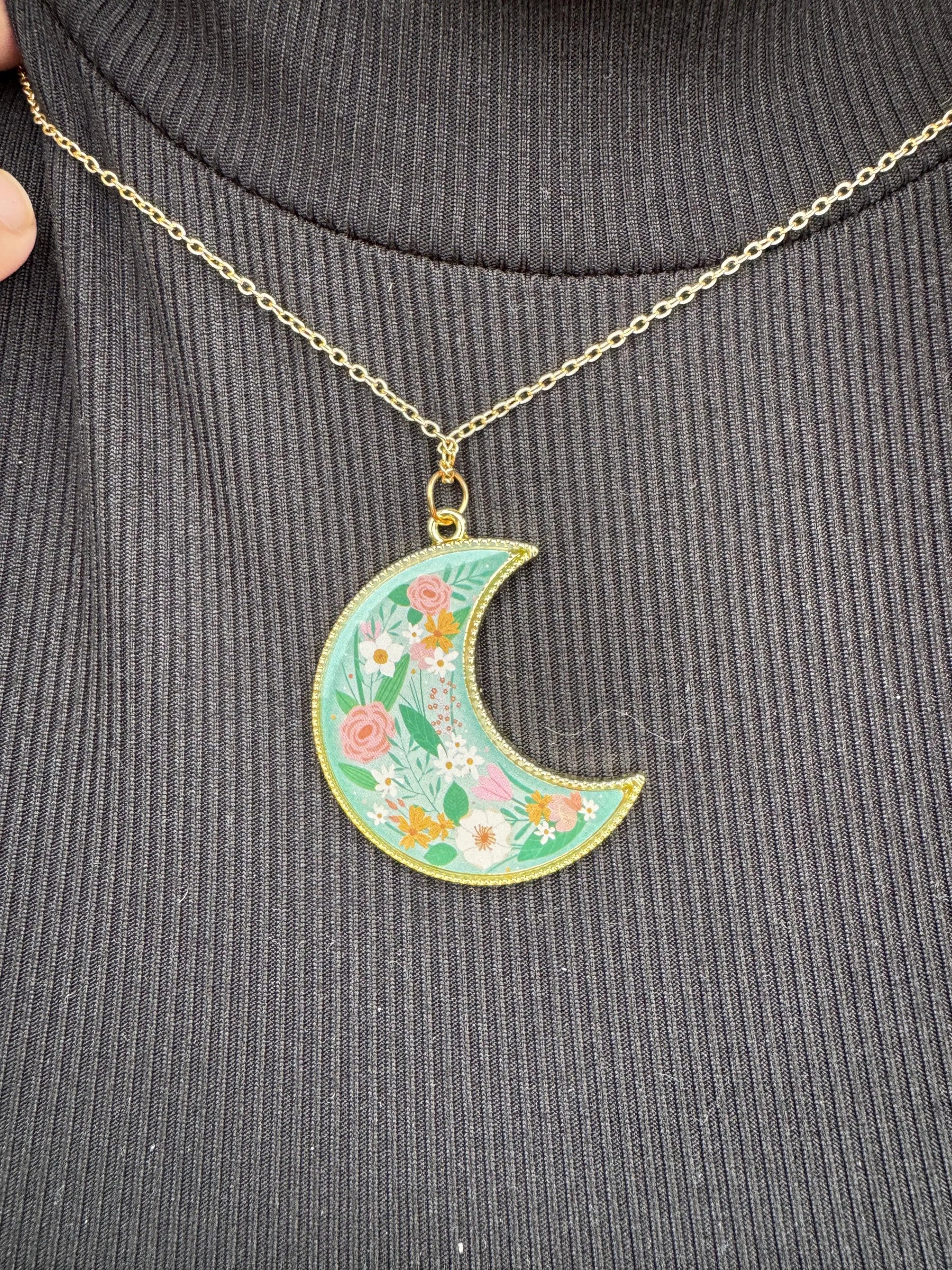Lunar Bloom Necklace | Moon Flower Cottagecore Jewelry Gift by Mushroom Lady Co, handmade jewelry main product photo