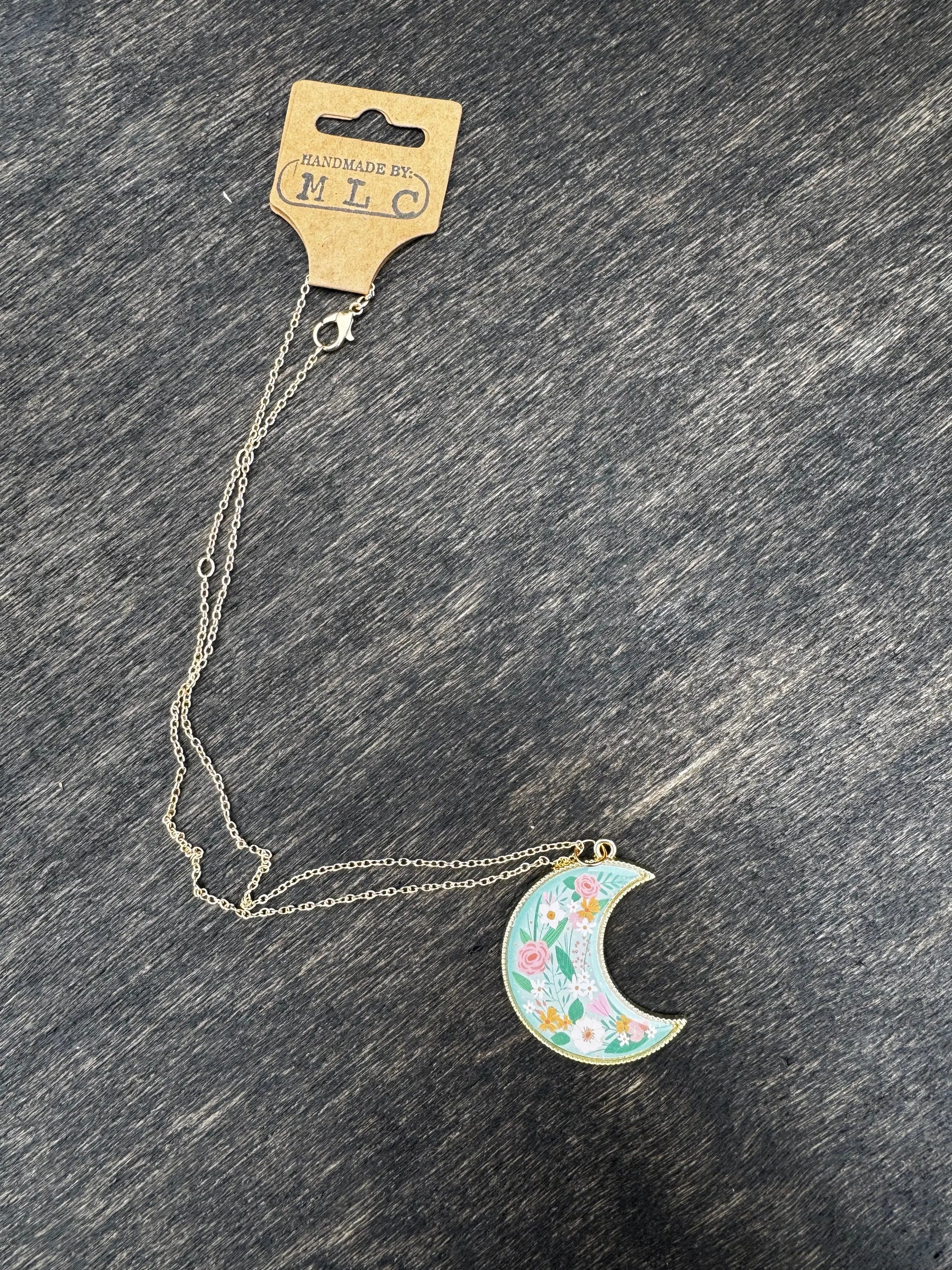 Lunar Bloom Necklace | Moon Flower Cottagecore Jewelry Gift by Mushroom Lady Co, handmade jewelry detail photo 2