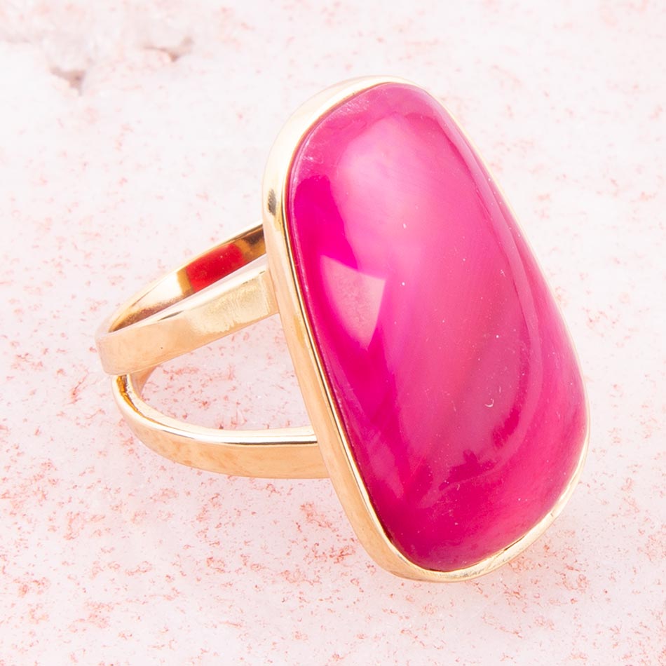Madeleine Pink Agate Golden Ring detail view by Barse Jewelry
