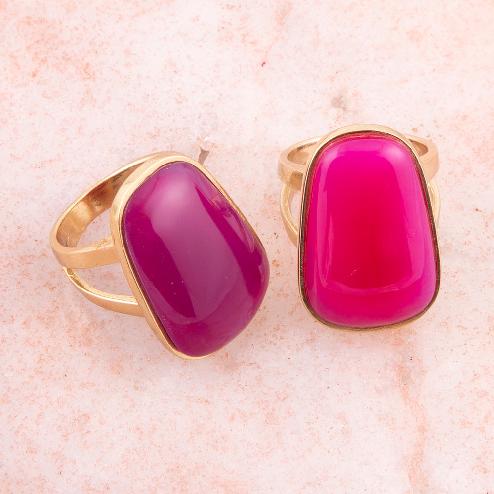 Madeleine Pink Agate Golden Ring detail view by Barse Jewelry