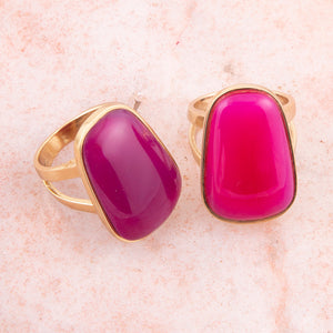 Madeleine Pink Agate Golden Ring detail view by Barse Jewelry
