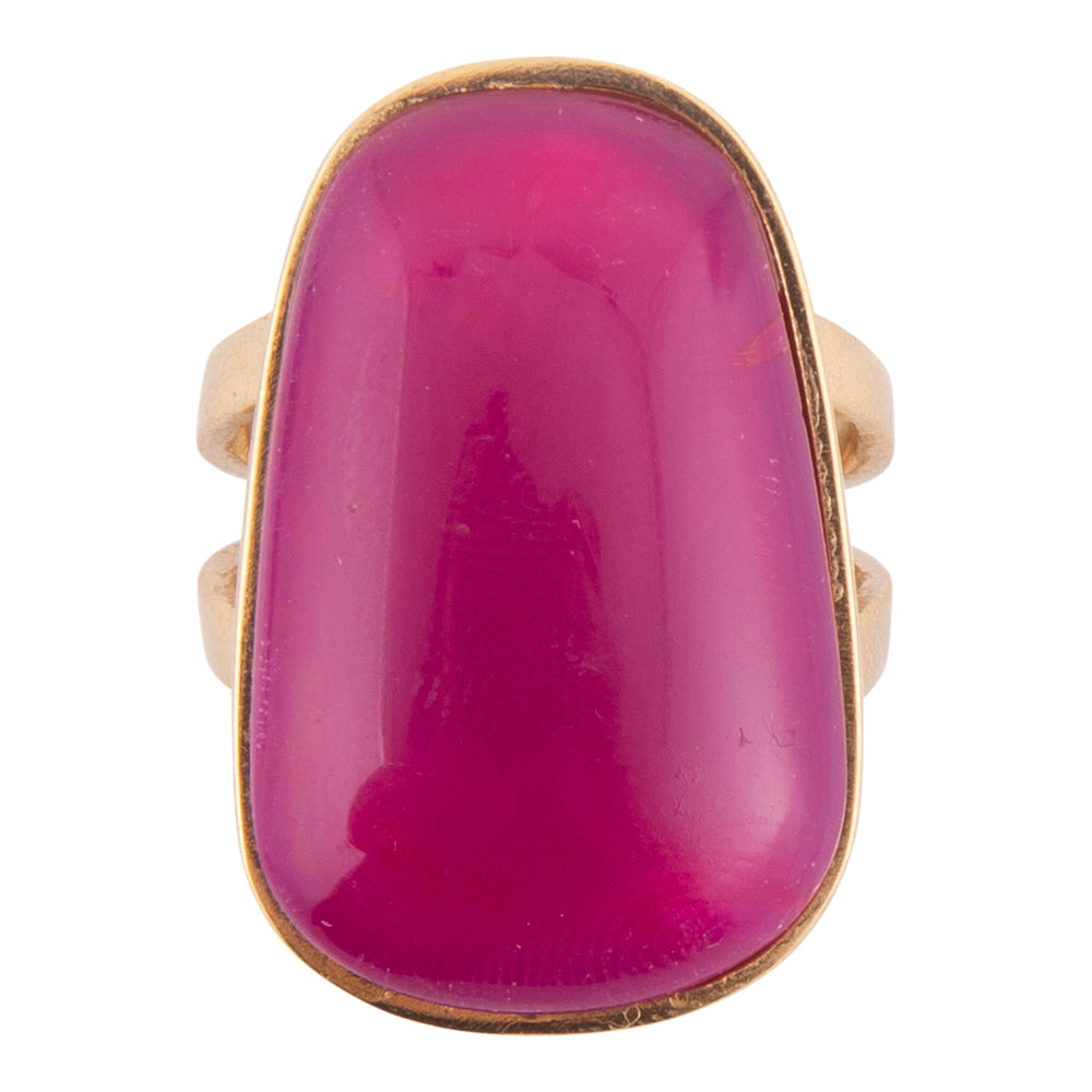 Madeleine Pink Agate Golden Ring detail view by Barse Jewelry