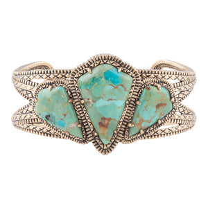 Maltese Blue Turquoise Golden Cuff Bracelet detail view by Barse Jewelry