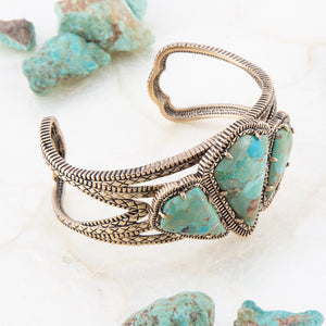 Maltese Blue Turquoise Golden Cuff Bracelet detail view by Barse Jewelry