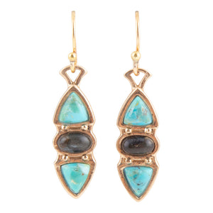 Blue Turquoise and Grey Labradorite Golden Drop Earrings by Barse Jewelry