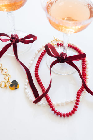 The Evangeline Red Rondelle Beaded Necklace detail view by London Crafted