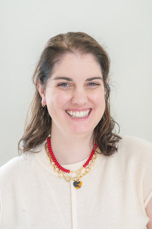 The Evangeline Red Rondelle Beaded Necklace detail view by London Crafted