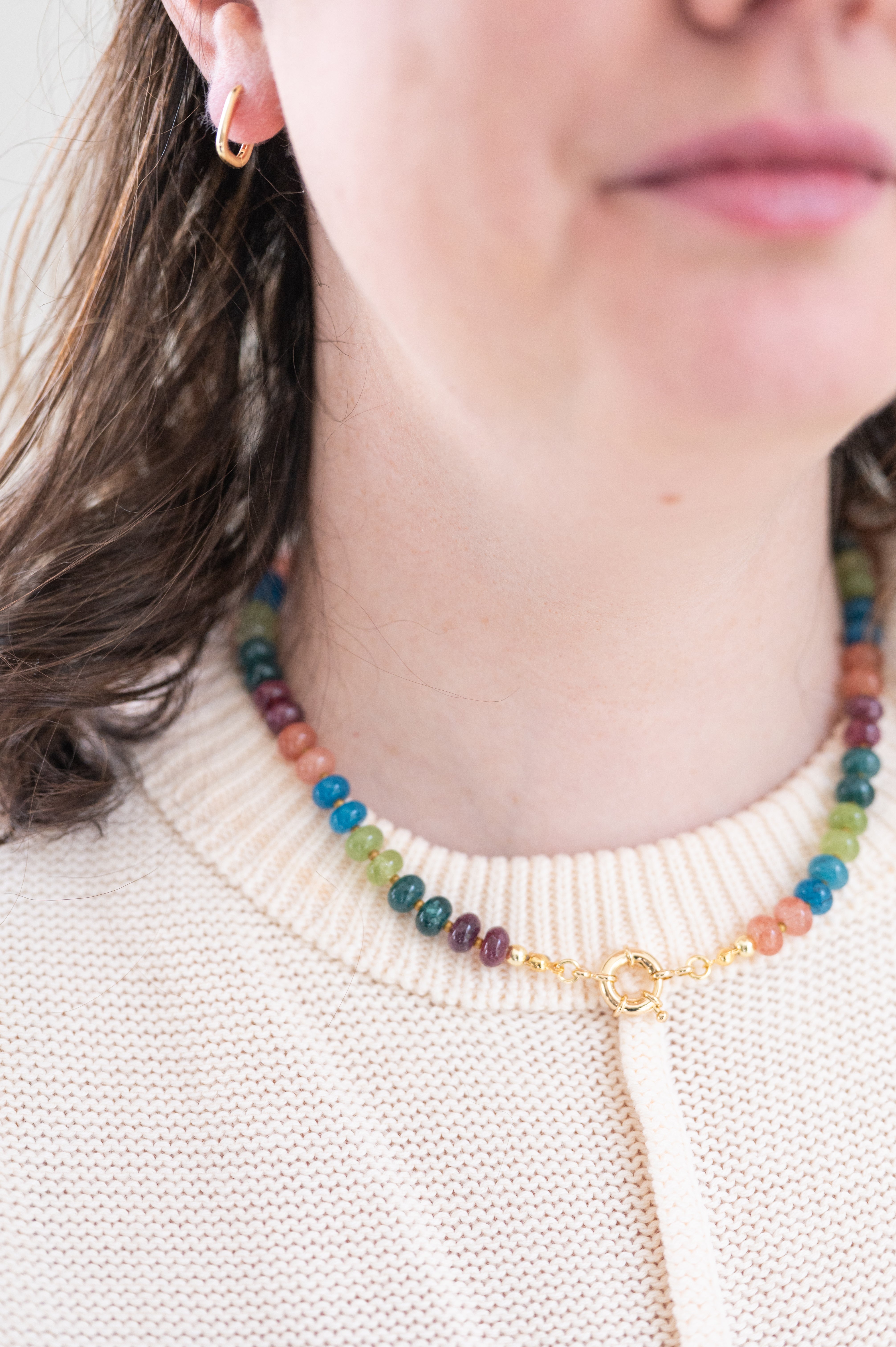 The Elodie Multicolor Beaded Charm Necklace detail view by London Crafted