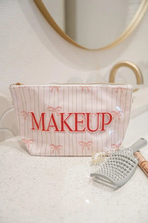 Makeup - Pink Ribbons Clear Coat Bag by KenzKustomz, handmade leather goods main product photo