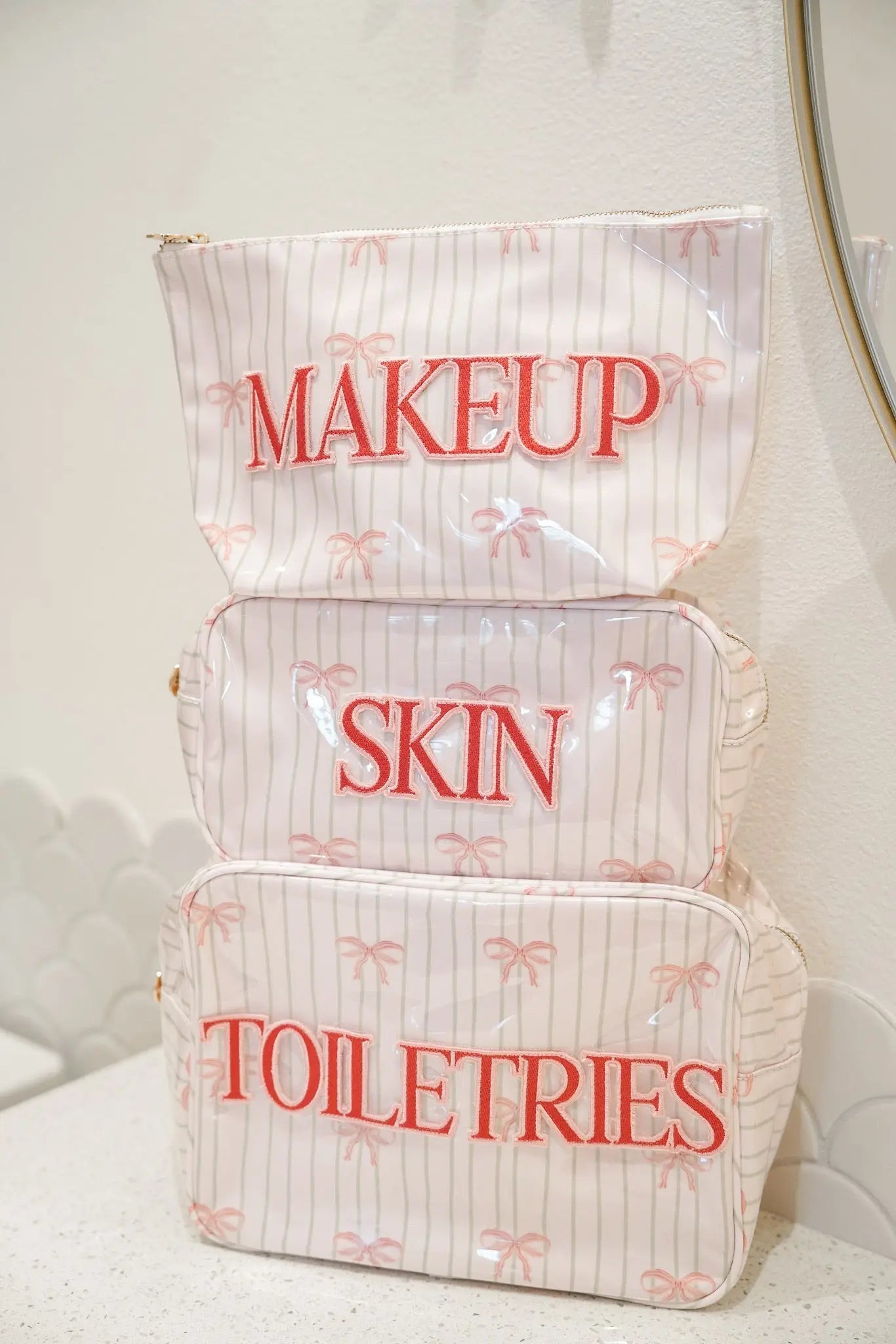 Makeup - Pink Ribbons Clear Coat Bag by KenzKustomz, handmade leather goods detail photo 3