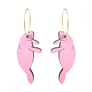 Manatee Hoop Earrings, 2 Colors Available hand painted on lightweight wood by LE CHIC MIAMI