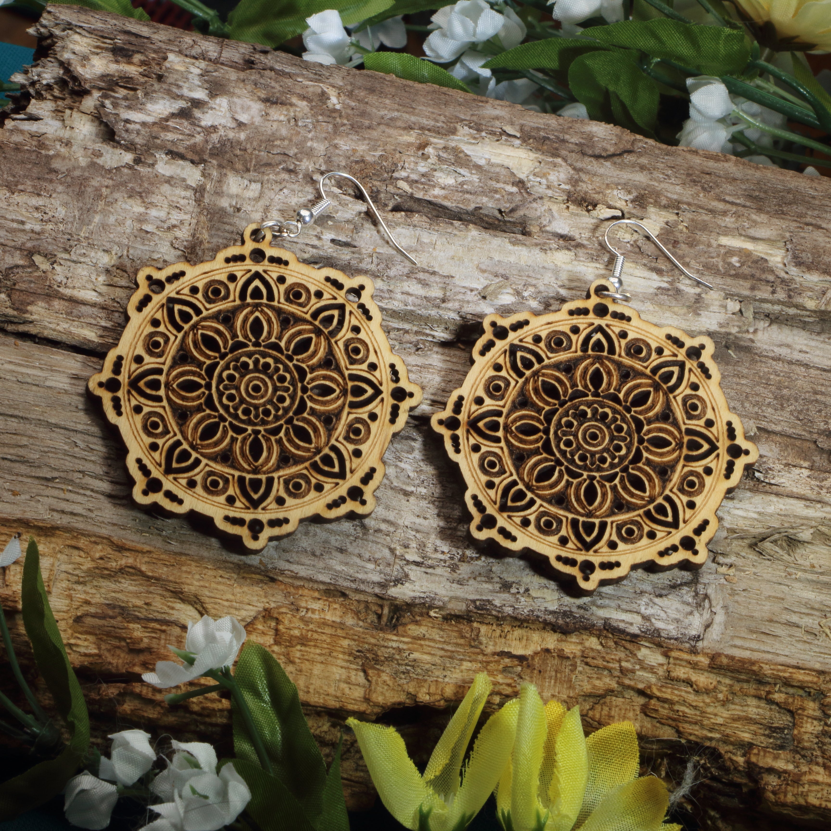 Mandala Wooden Dangle Earrings | Boho Spiritual Jewelry by Cate's Concepts, LLC
