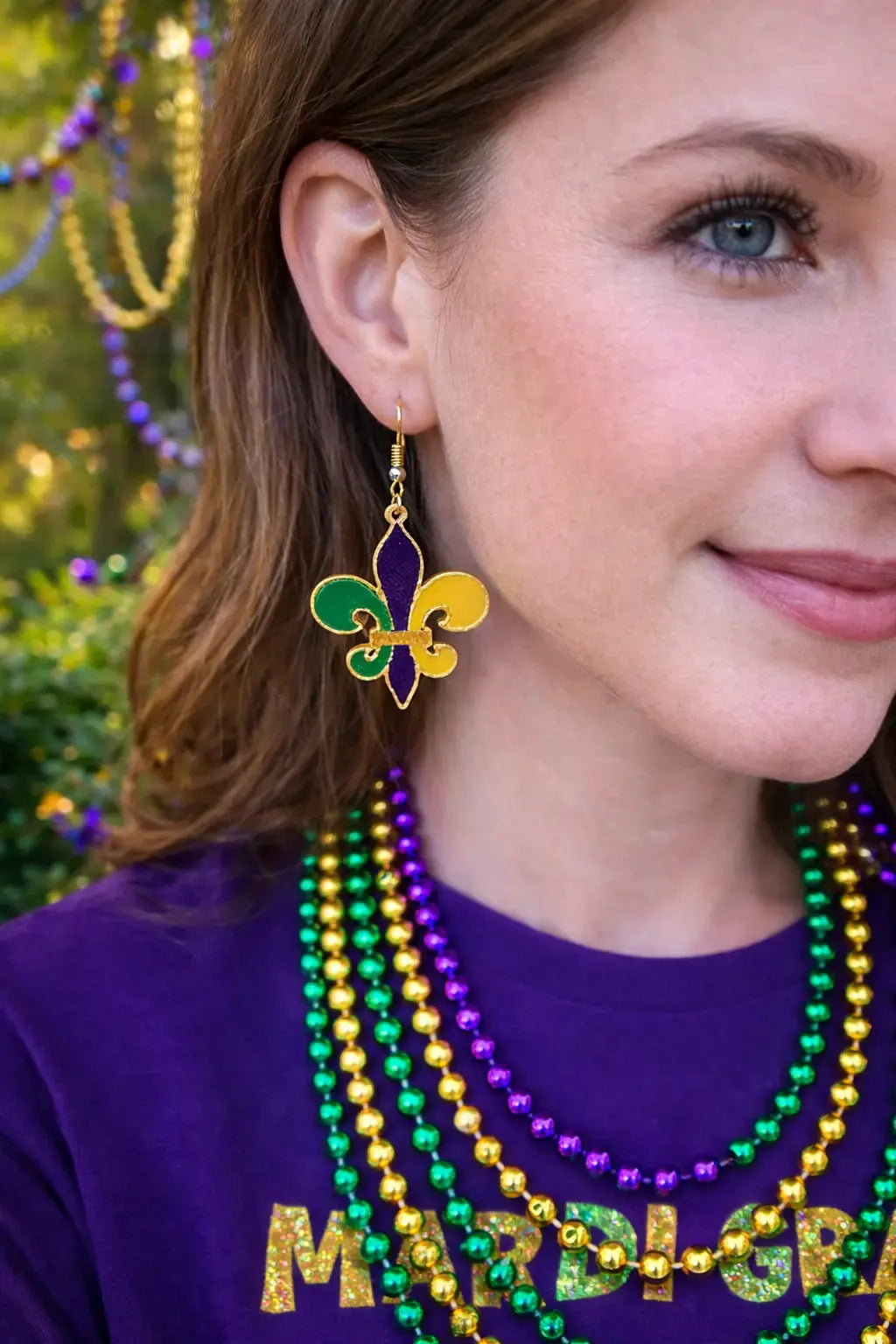 Mardi Gras Fleur-de-Lis Earrings by The Tween Space, handmade jewelry main product photo