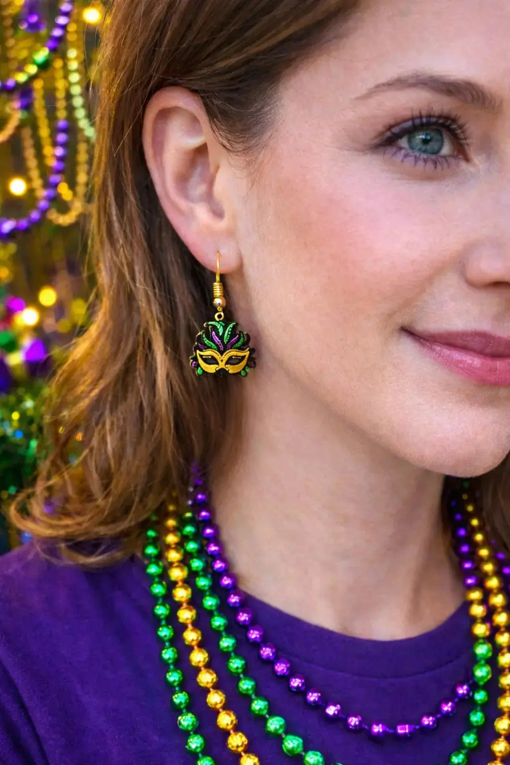 Mardi Gras Mask Earrings by The Tween Space, handmade jewelry detail photo 2
