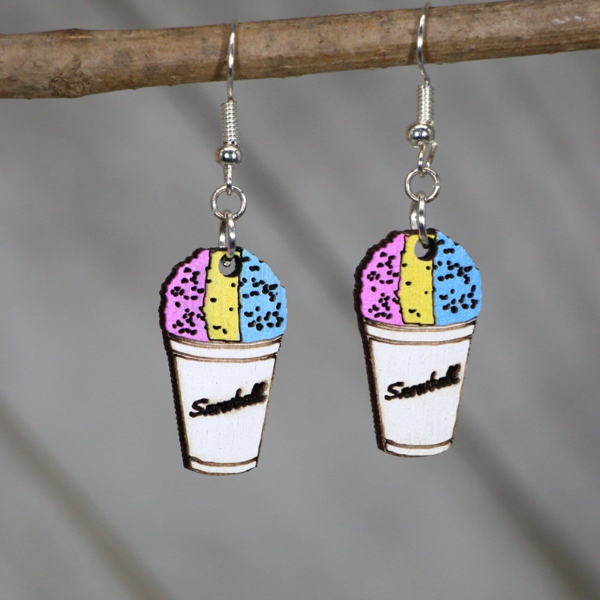 Mardi Gras Snowball Wooden Earrings | New Orleans Dessert Jewelry by Cate's Concepts, LLC, handmade jewelry main product photo