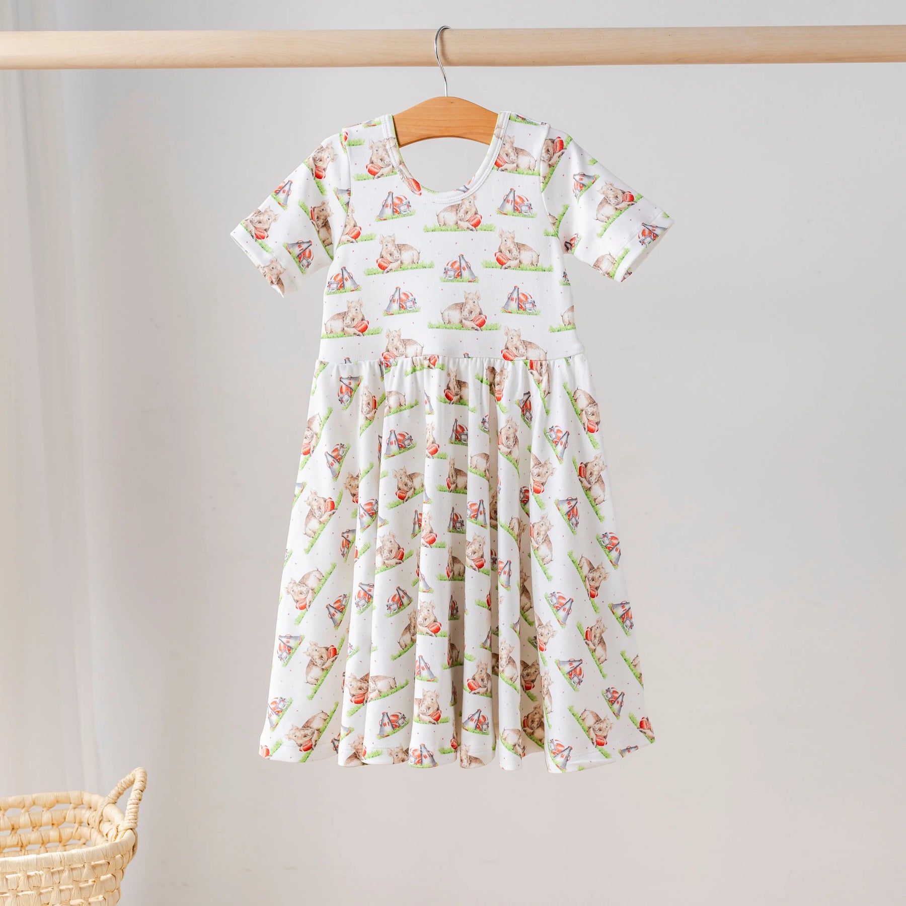 Mascot Mania in Arkansas Organic Cotton Dress for Kids by Nola Tawk, Southern lifestyle apparel main product photo