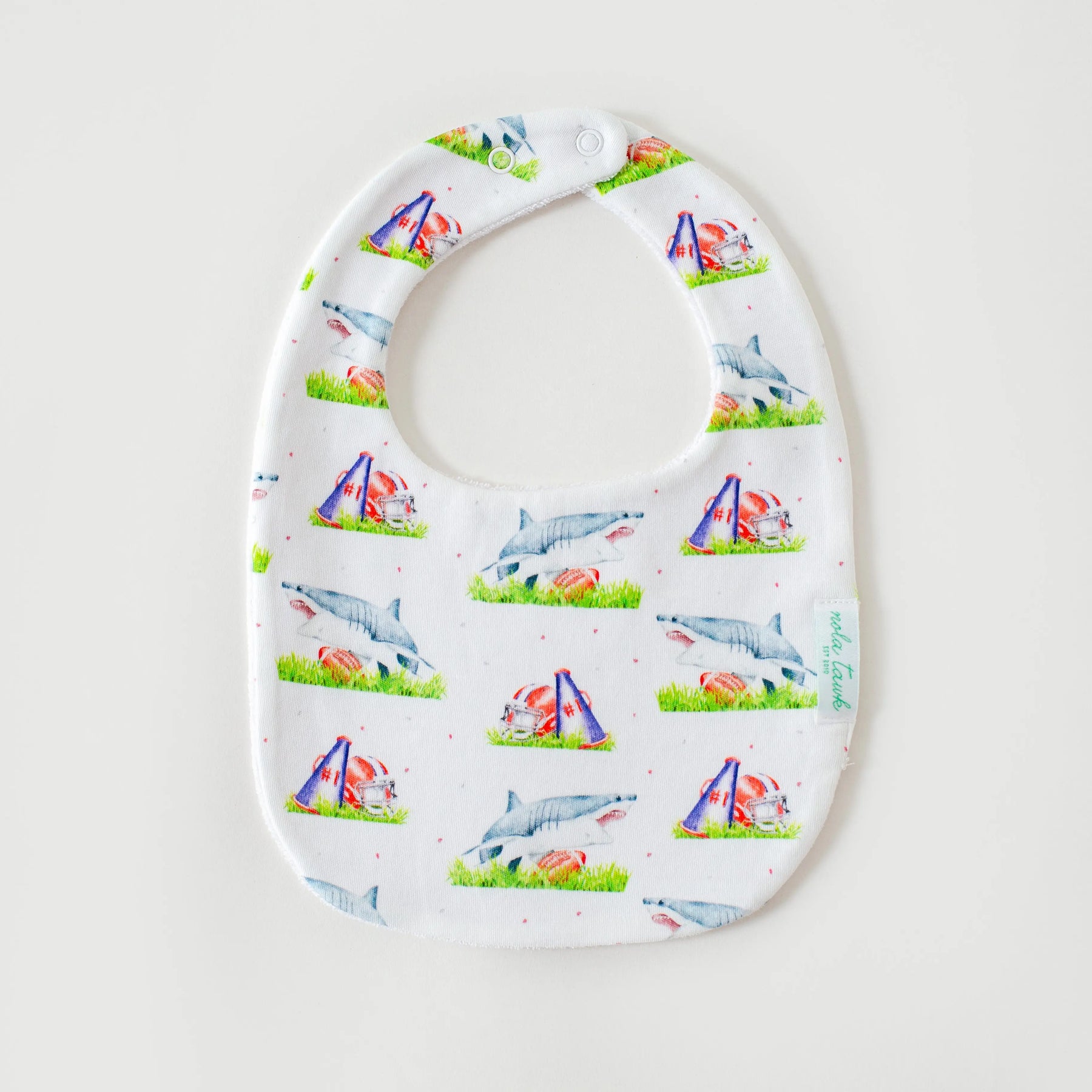 Mascot Mania in Ole Miss Organic Cotton Baby Bib by Nola Tawk, children's boutique clothing main product photo