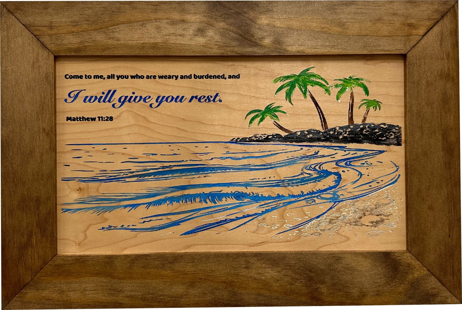 Bible Verse Decorative & Secure Wall-Mounted Gun Cabinet - Matthew 11:28 and Coastal Scene by Bellewood Designs, Southern home decor detail photo 3