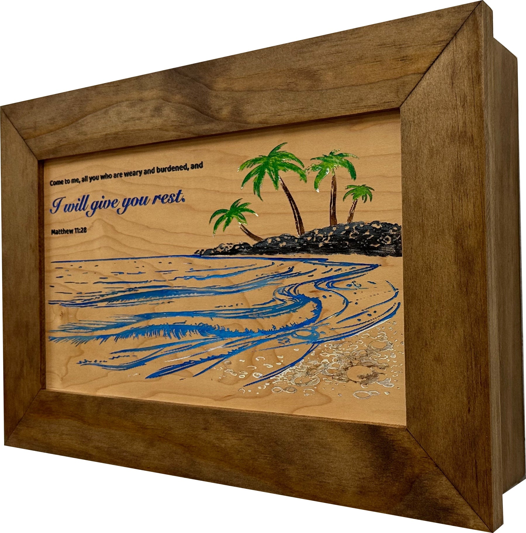 Bible Verse Decorative & Secure Wall-Mounted Gun Cabinet - Matthew 11:28 and Coastal Scene by Bellewood Designs, Southern home decor detail photo 9