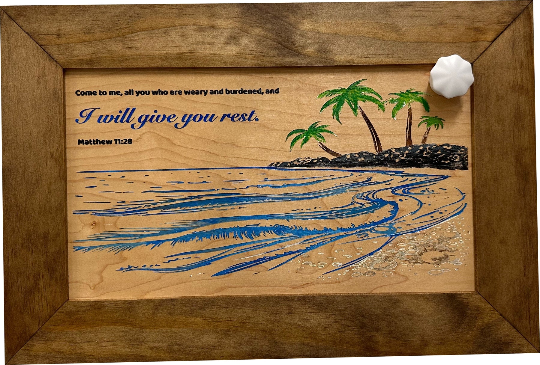 Bible Verse Decorative & Secure Wall-Mounted Gun Cabinet - Matthew 11:28 and Coastal Scene by Bellewood Designs, Southern home decor detail photo 4