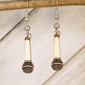 Microphone Wooden Earrings | Singer Music Lover Jewelry detail view by Cate's Concepts, LLC