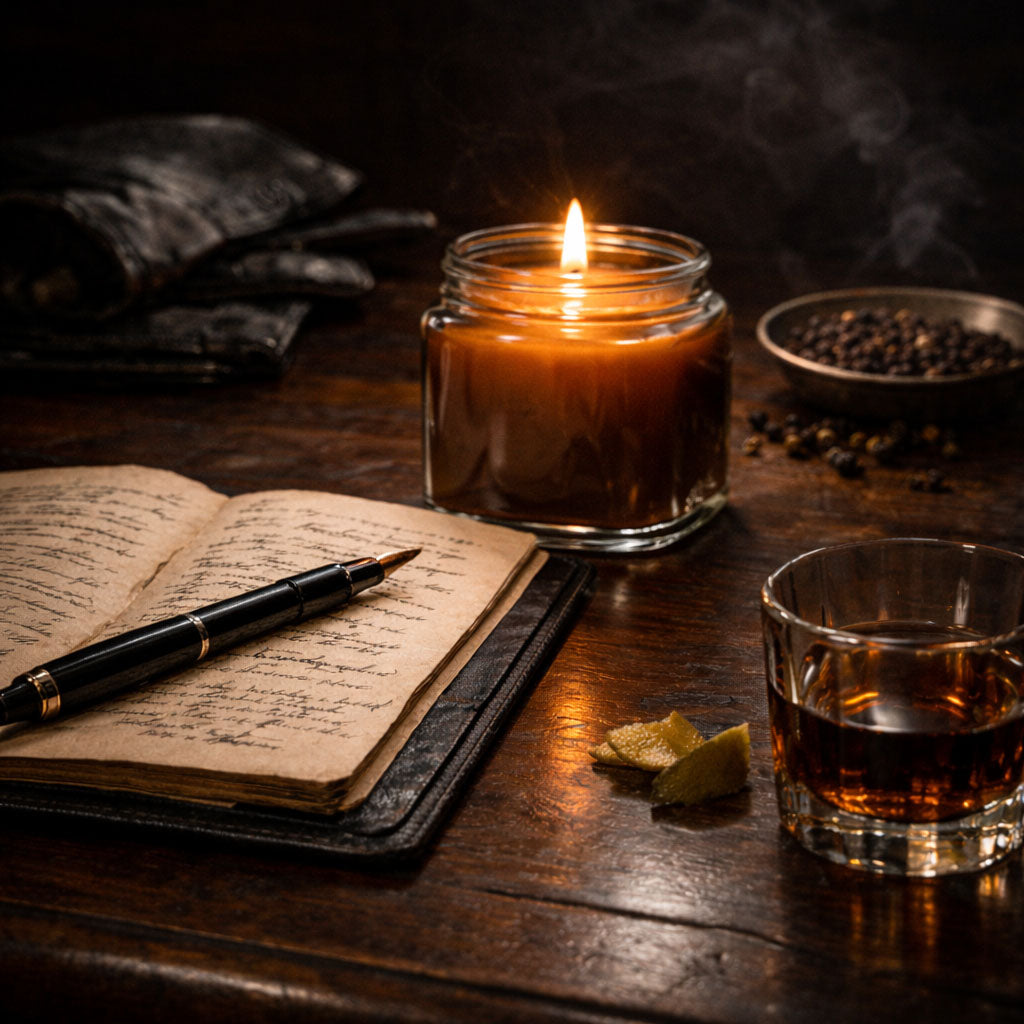 Midnight Ledger 7.5oz Candle by Dewdrop Mystique LLC, scented candle detail photo 3