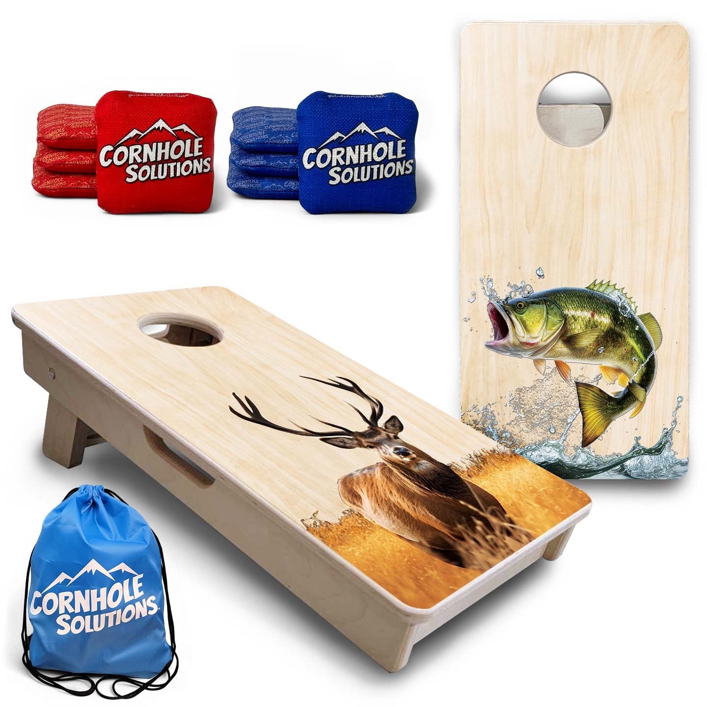 Natural Colorful Deer & Fish - Mini or Vacation Size Cornhole Boards by Cornhole Solutions, custom cornhole board main product photo