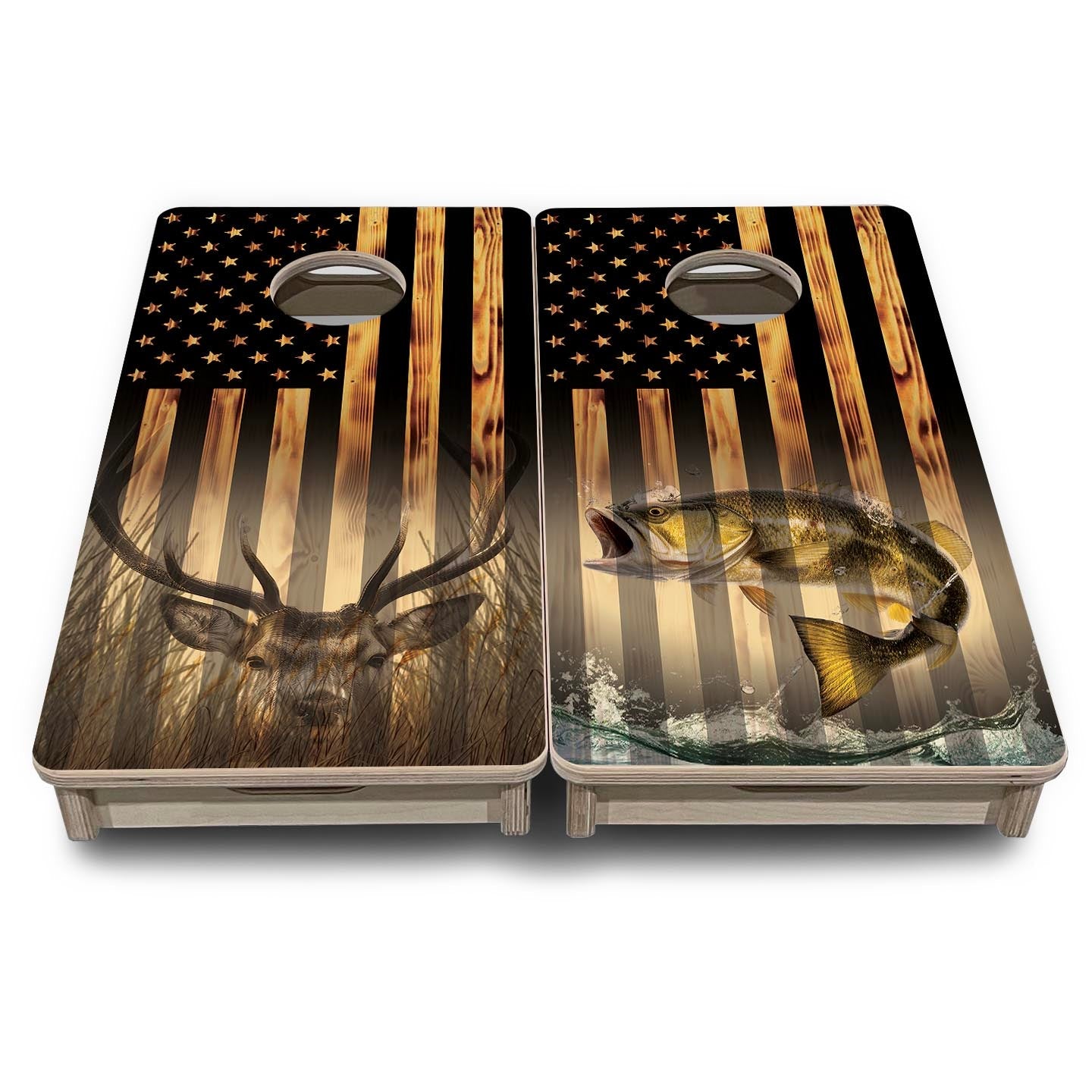 Hidden Deer & Fish Flag - Mini or Vacation Size Cornhole Boards by Cornhole Solutions, custom cornhole board detail photo 2