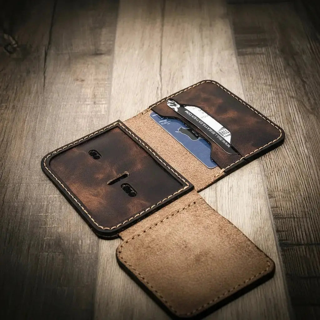 Minimalist Badge Wallet by Bull Sheath Leather, handmade leather goods detail photo 12