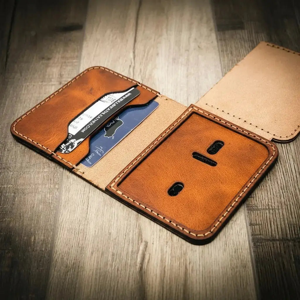 Minimalist Badge Wallet by Bull Sheath Leather, handmade leather goods detail photo 15