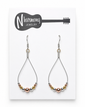 Tri Colored Graduated Ball Guitar String Earrings by N Harmony Jewelry, handmade jewelry detail photo 3
