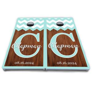 Mint Chevron Cornhole Boards - All Weather Series by Cornhole Solutions, custom cornhole board detail photo 4