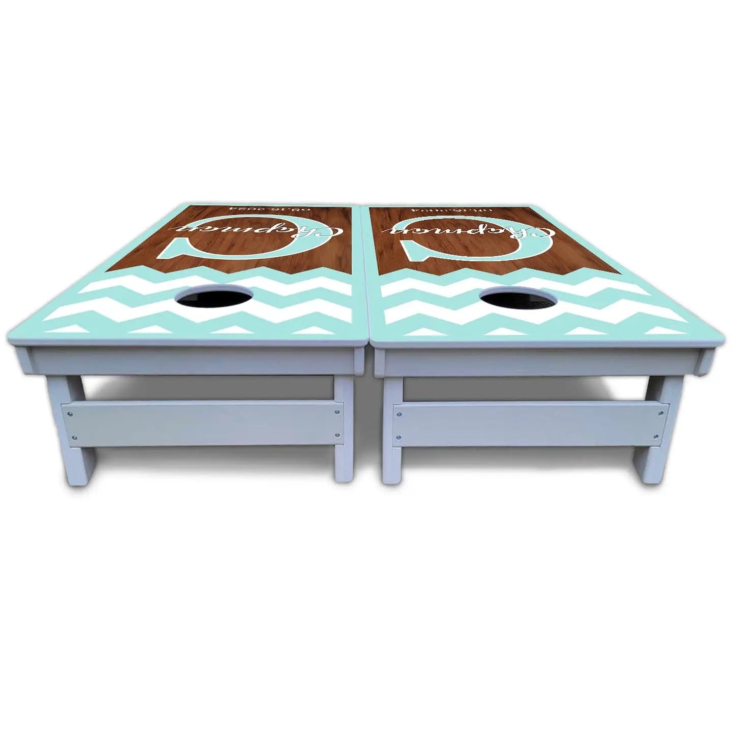 Mint Chevron Cornhole Boards - All Weather Series by Cornhole Solutions, custom cornhole board detail photo 5