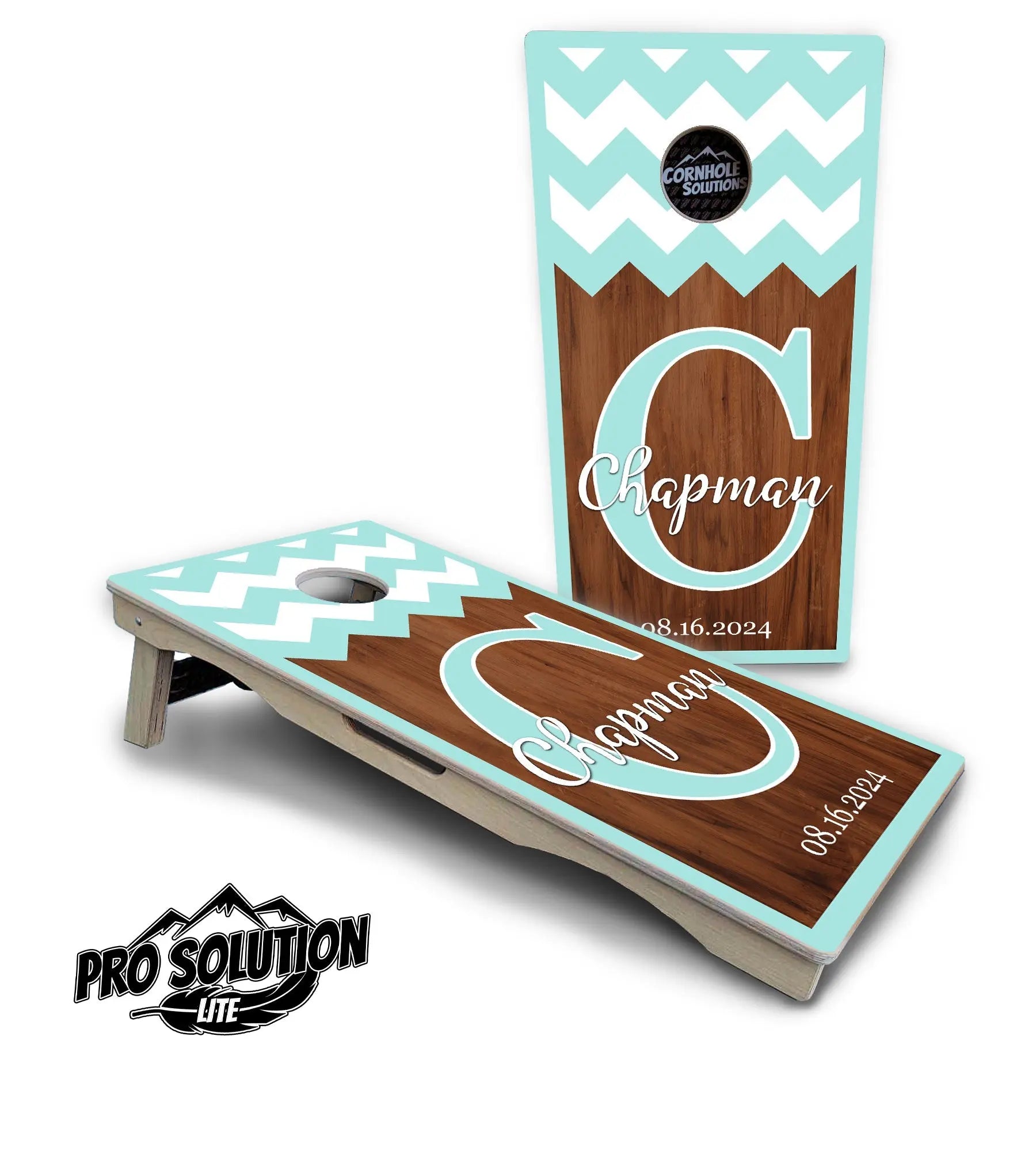 Mint Chevron Cornhole Boards - Pro Solution Lite Series by Cornhole Solutions, custom cornhole board detail photo 2