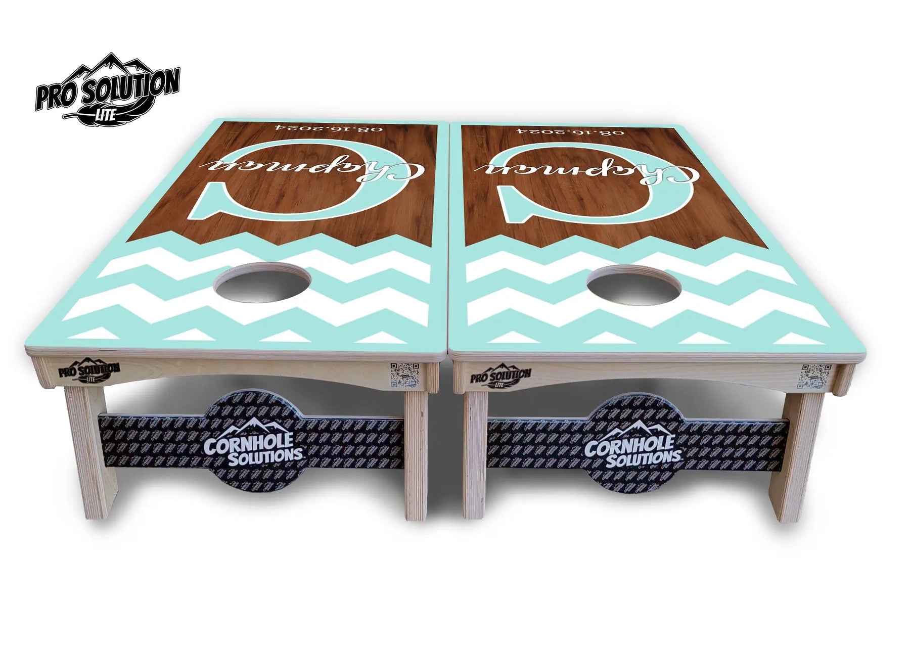 Mint Chevron Cornhole Boards - Pro Solution Lite Series by Cornhole Solutions, custom cornhole board detail photo 3