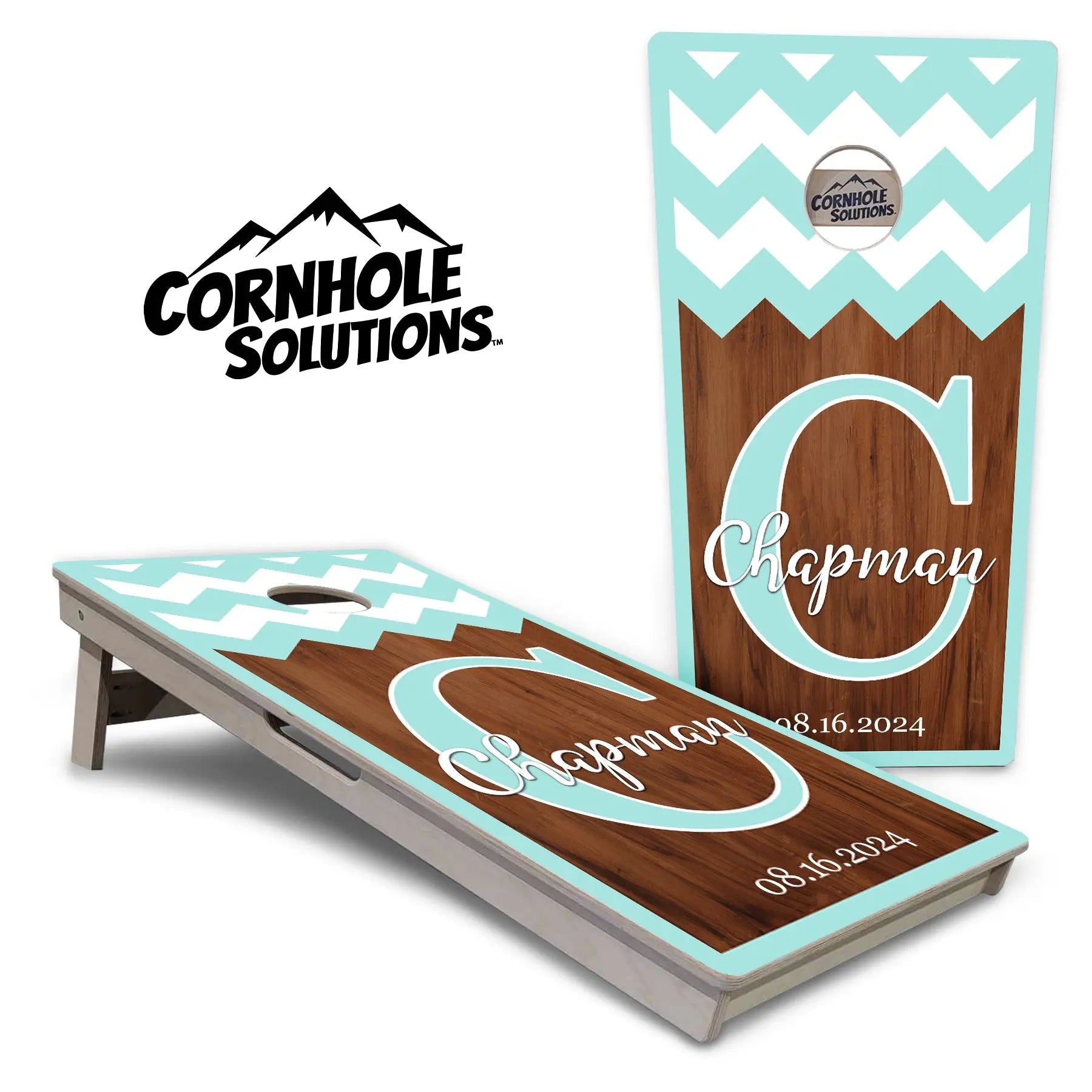 Mint Chevron Cornhole Boards - Professional Tournament Series by Cornhole Solutions, custom cornhole board main product photo