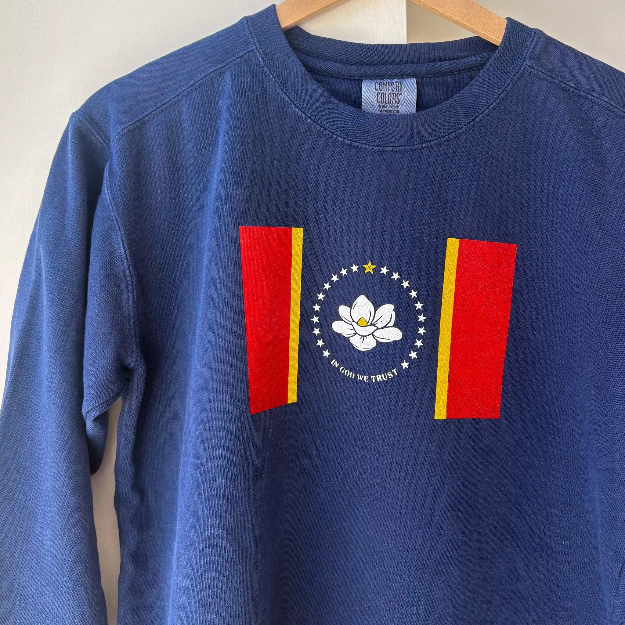 Mississippi Flag Sweatshirt by Crooked Letter, Southern lifestyle apparel detail photo 2